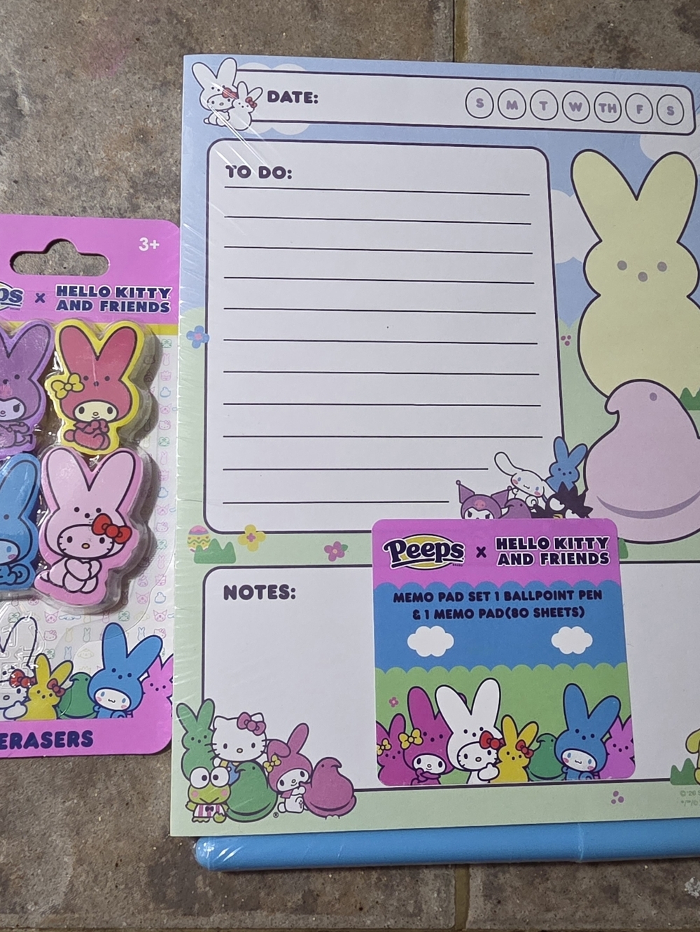 Peeps x Hello Kitty Memo Pad Set, Erasers